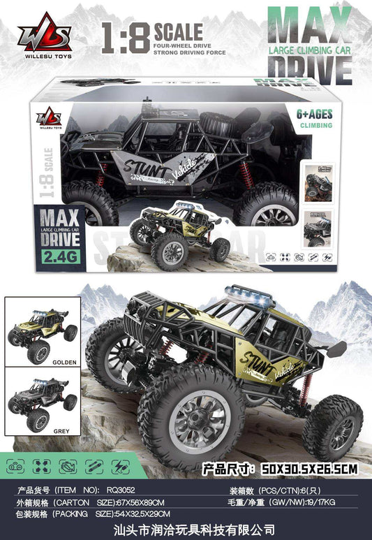 R/C Crawler 1:8 scale gray off-road stunt remote control car with 2.4G precision steering and large climbing tires