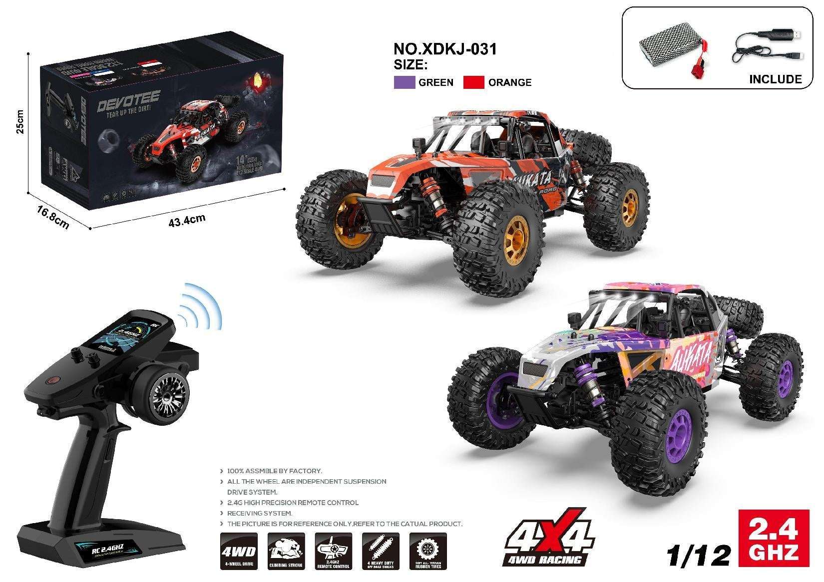 ALIKATA RC Crawler 1:12 fioletowy zdalnie sterowany samochód terenowy 4x4 2.4GHz