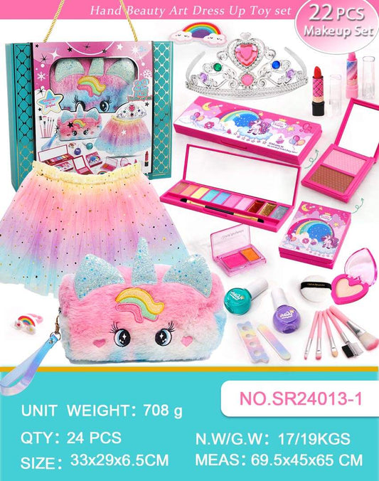 Kolorowy zestaw makijażu z tęczową sukienką i akcesoriami do makijażu dla kobiet