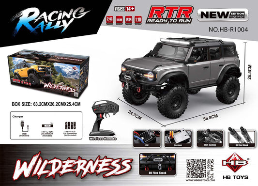 Auto RC Wilderness 1:10 scale durable gray off-road remote control car with wireless remote and oil-filled shock absorbers