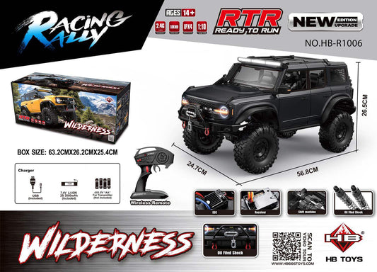 Auto RC Wilderness 1:10 czarny terenowy model zdalnie sterowany z realistycznymi detalami i wytrzymałym zawieszeniem
