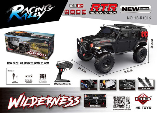 Wilderness Auto R/C RTR 1:10 black off-road remote control car with wireless remote and realistic suspension system