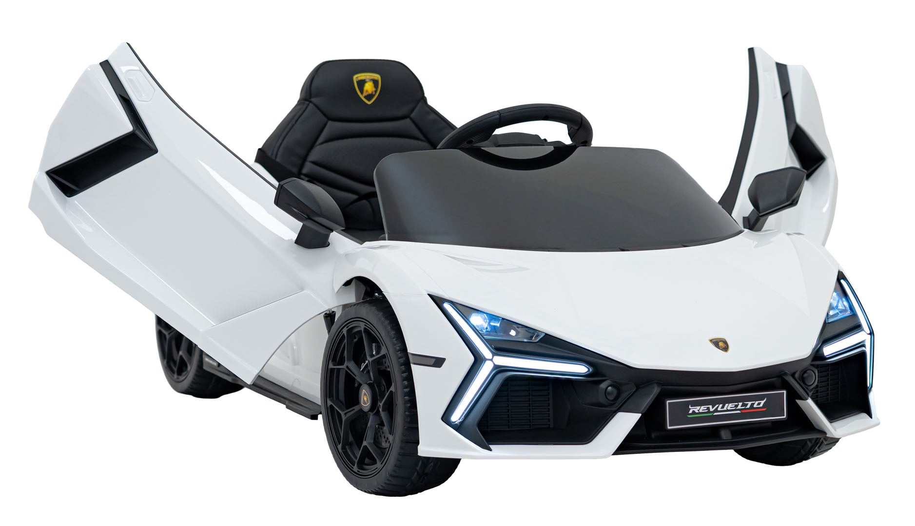 Biały dziecięcy pojazd Lamborghini Revuelto na akumulator z LED i MP3