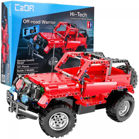 CaDA 531 El Zdalnie Sterowany Pickup 2w1 red remote control off-road toy truck building set with 531 pieces and durable rubber tires