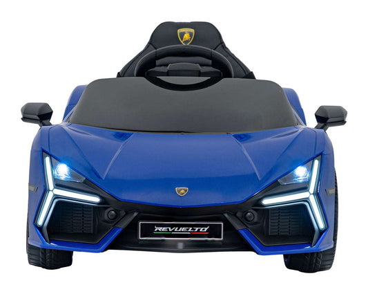 Niebieski dziecięcy elektryczny pojazd Lamborghini Revuelto z LED i pilotem zdalnego sterowania