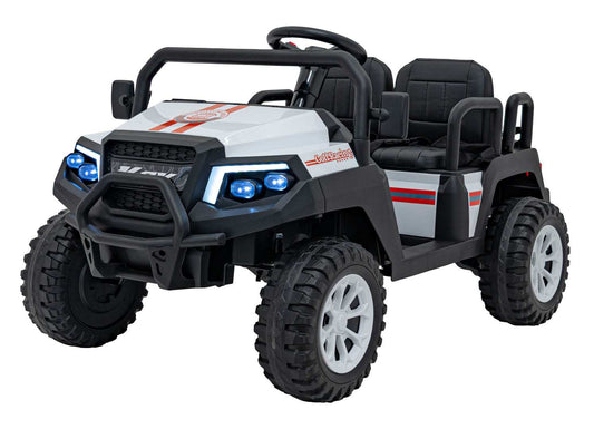 Biały pojazd buggy 4-osobowy dla dzieci z napędem 2x200W, pilotem zdalnego sterowania i amortyzowanymi kołami EVA.