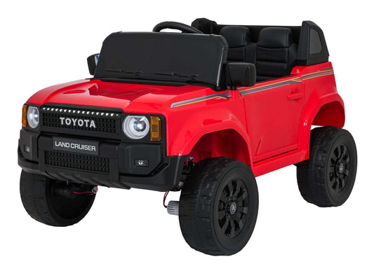 Red Toyota Land Cruiser PRADO electric ride-on car for kids with realistic design and LED lights