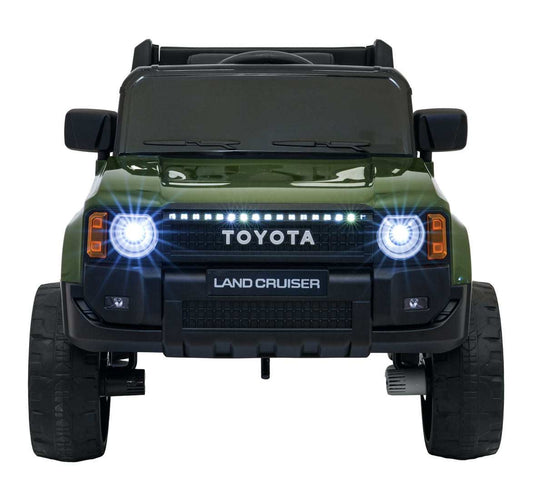 Zielony elektryczny samochodzik dla dzieci Toyota Land Cruiser PRADO z LED światłami i pilotem zdalnego sterowania