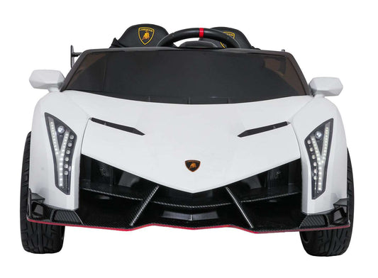 Biały pojazd Lamborghini Veneno dla dzieci z LED i dwoma biegami, zdalnie sterowany samochodzik na akumulator