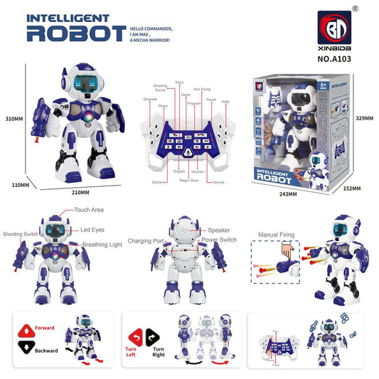 A08 wielofunkcyjny robot strzelający zabawka edukacyjna z pilotem i interaktywnymi funkcjami