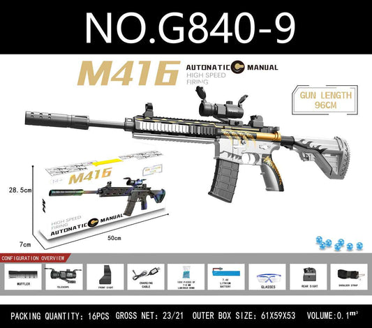 Karabin M416 Szary na kulki wodne z akcesoriami do zabawy na świeżym powietrzu.