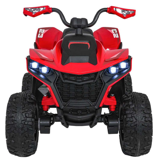 Quad Fast Wheel czerwony pojazd dziecięcy z LED, 3 prędkości, duże koła EVA, pilot zdalnego sterowania, amortyzatory, bezpieczna jazda