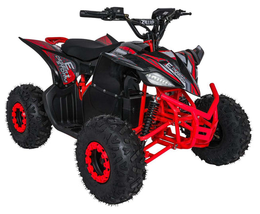 Red Quad Desert Storm Lift off-road vehicle with 800W motor and rugged tires