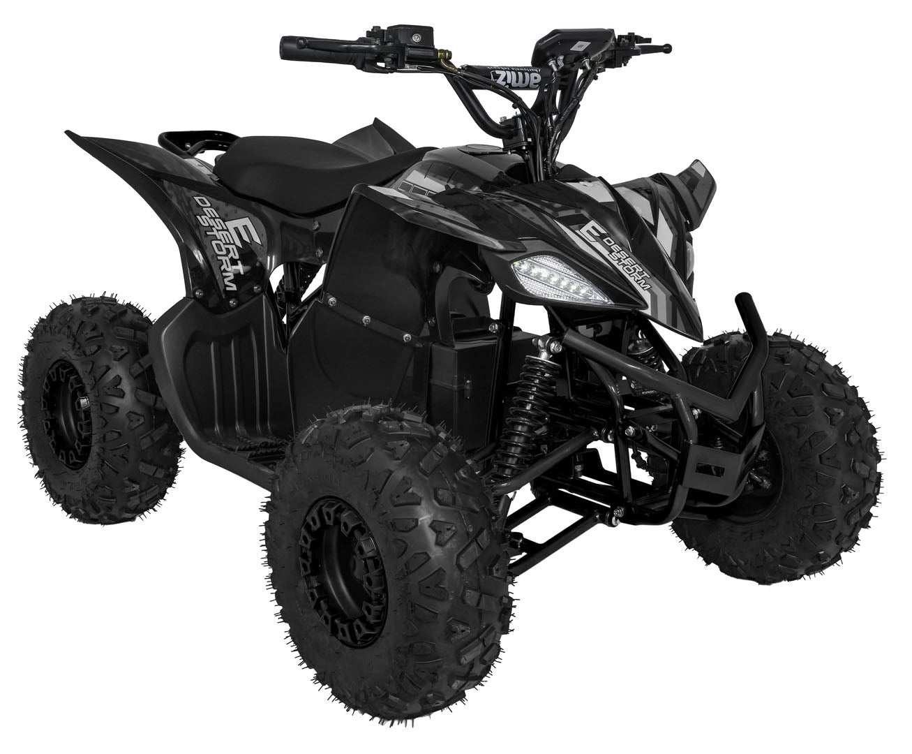 czarny pojazd quad Desert Storm Lift off road 800W 48V z dużymi terenowymi oponami i wytrzymałą ramą