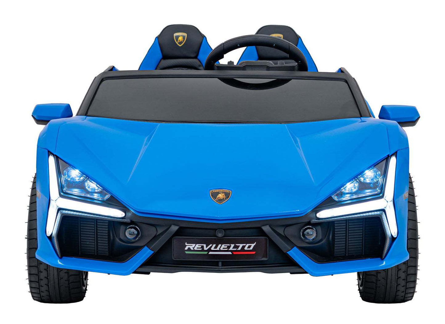 Niebieski elektryczny pojazd dziecięcy Lamborghini Revuelto XL Strong z silnikiem 200W i LED-owym oświetleniem