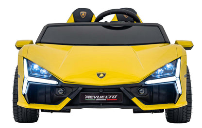 Żółty elektryczny pojazd Lamborghini Revuelto XL dla dzieci z LED światłami i realistycznym designem