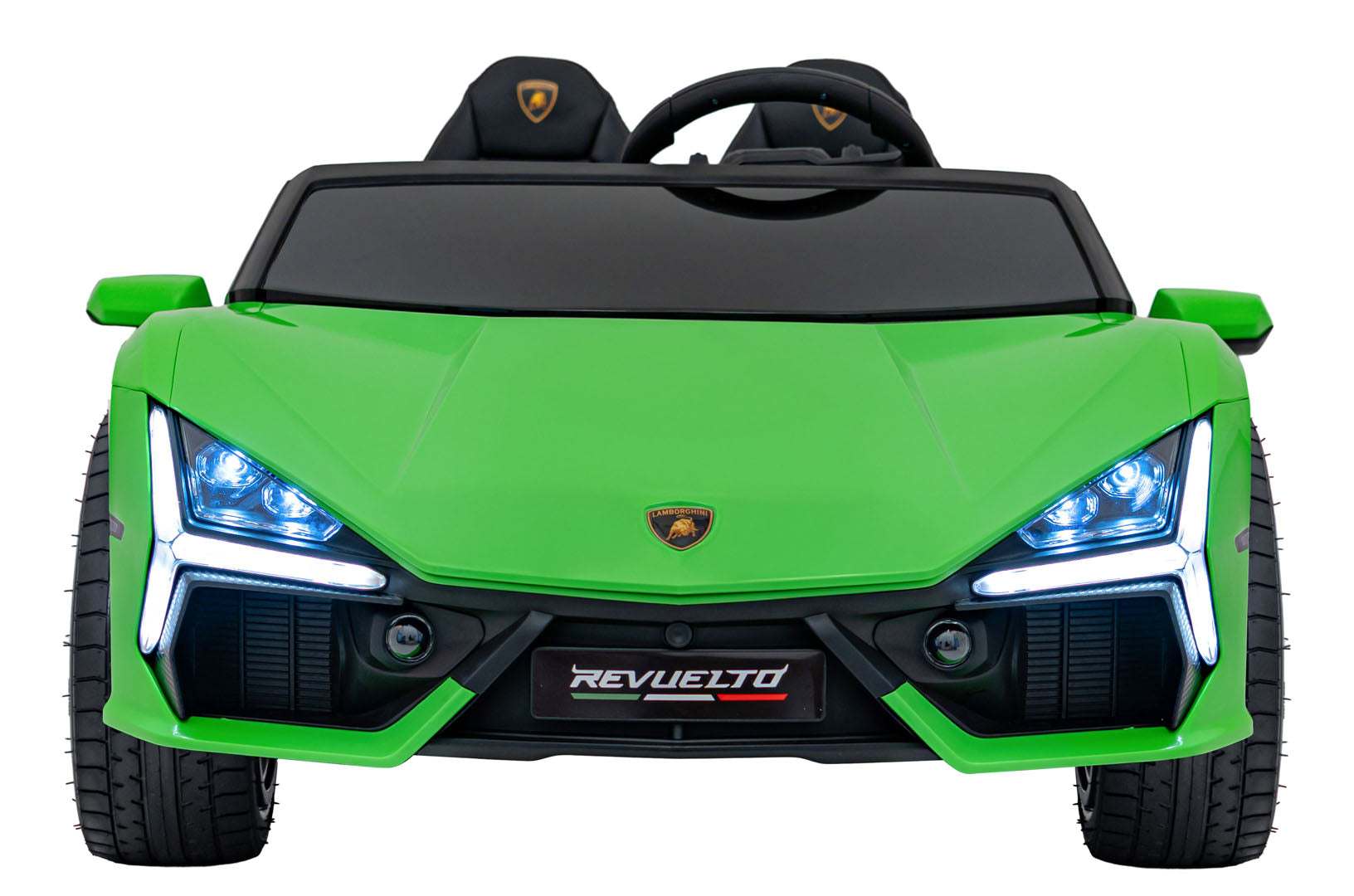 Lamborghini Revuelto XL zielony elektryczny pojazd dla dzieci z LED światłami i ekoskórzanymi fotelami