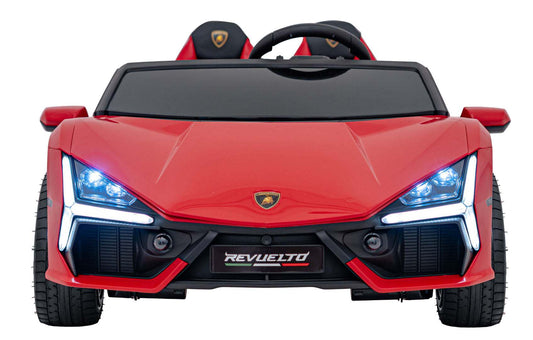 Red Lamborghini Revuelto XL electric kids' ride-on car with LED lights and dual seats