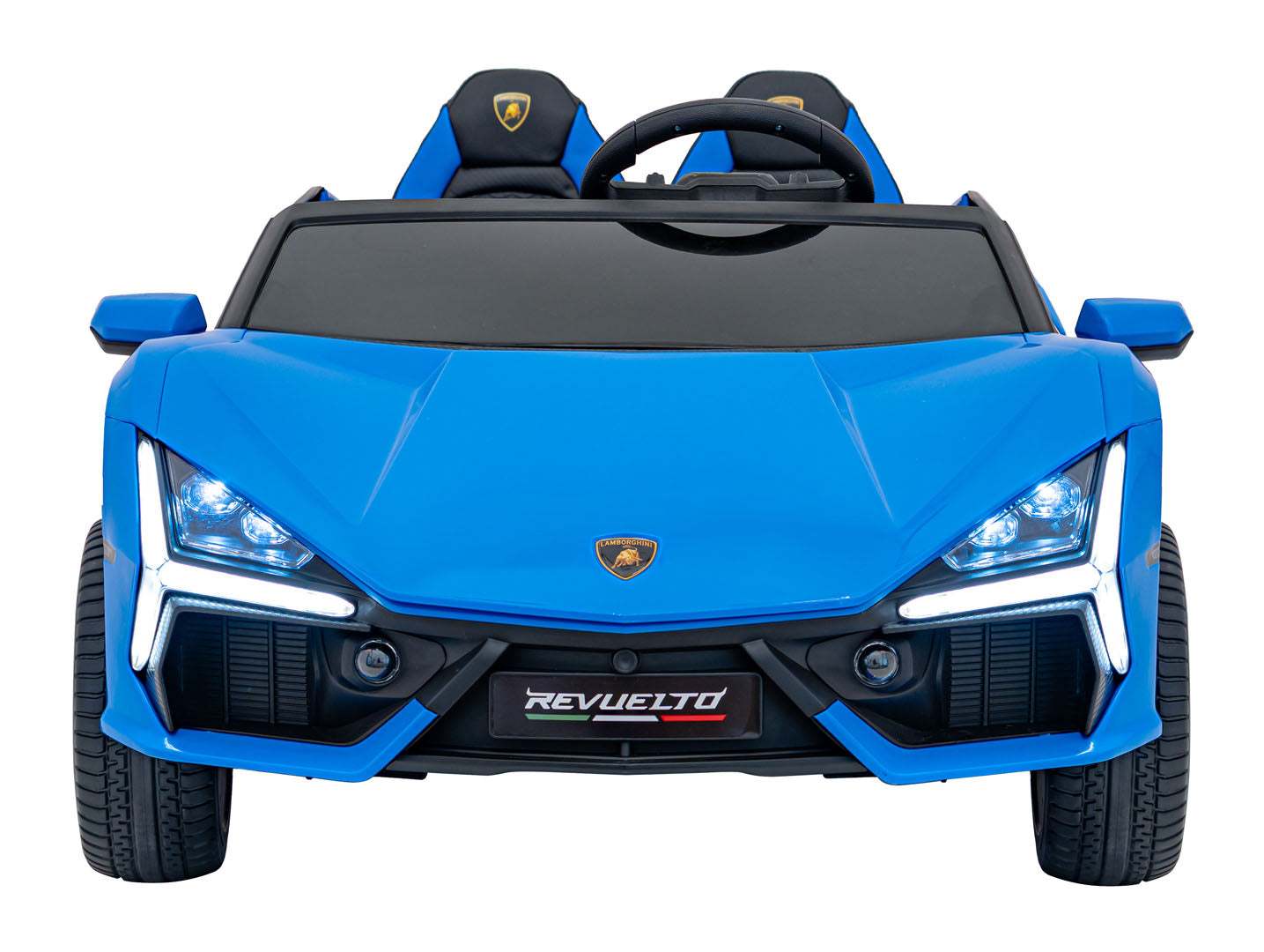 Niebieski Pojazd Lamborghini Revuelto elektrczny dla dzieci z dwoma siedzeniami i LED światłami