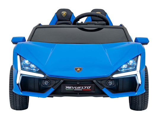 Niebieski Pojazd Lamborghini Revuelto elektrczny dla dzieci z dwoma siedzeniami i LED światłami