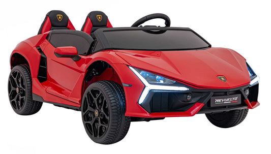 Red Lamborghini Revuelto XL electric kids' ride-on car with LED lights and two seats