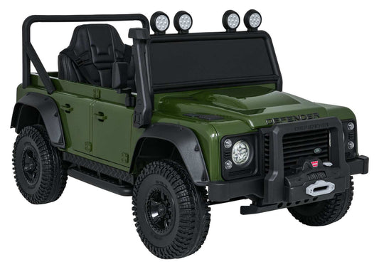 Zielony Land Rover Defender 110 SVX elektryczny pojazd zabawkowy dla dzieci z realistycznym designem i LED światłami