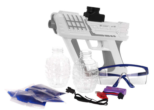 Szary pistolet Gel Blaster automatyczny z akcesoriami, ochronne okulary i żelowe kulki, zestaw dla młodzieży 14+
