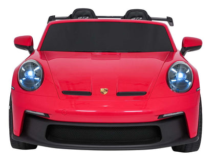 Czerwony samochód zabawkowy Porsche 911 GT3 dla dzieci z pilotem 24V i świecącymi światłami LED