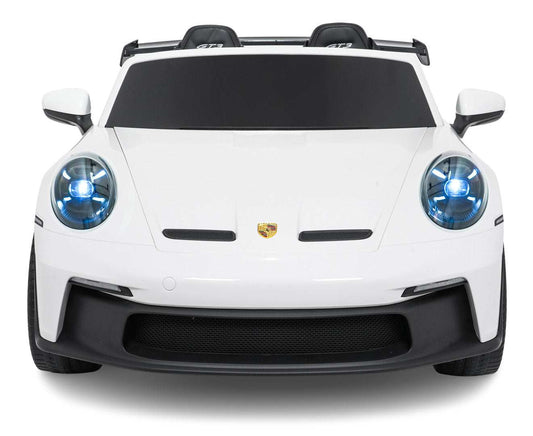 White Porsche 911 GT3 kids electric ride-on car with LED headlights and sporty design