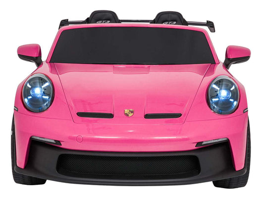Pink Porsche 911 GT3 children's electric ride-on car with LED headlights and remote control