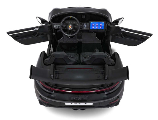 Czarny Pojazd Elektryczny Porsche 911 GT3 STRONG dla dzieci z otwieranymi drzwiami i wyświetlaczem multimedialnym