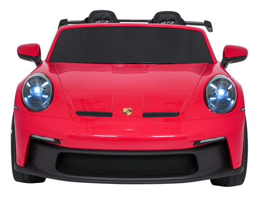 Red Porsche 911 GT3 MP4 electric ride-on car for kids with LED lights and remote control