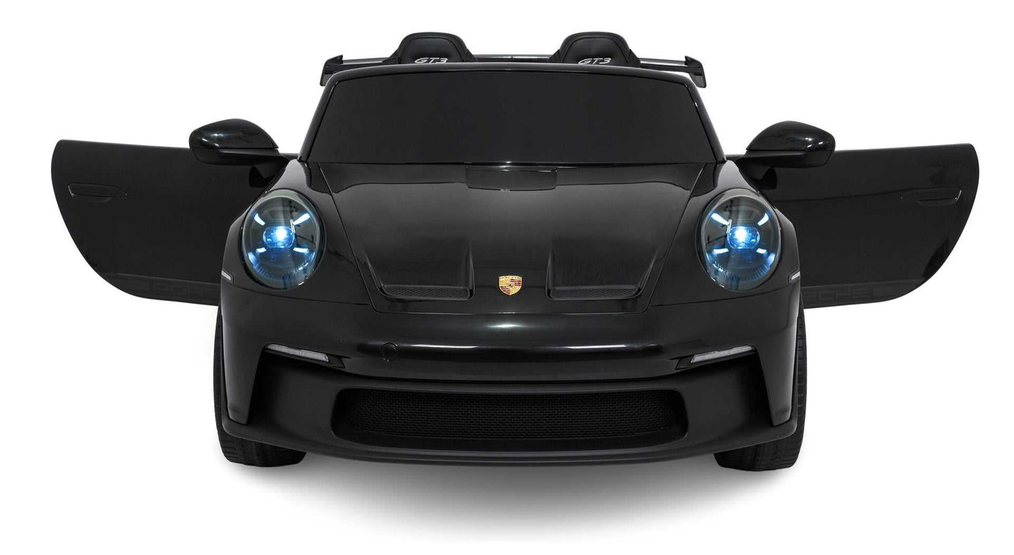 Czarny Porsche 911 GT3 MP4 pojazd dla dzieci z otwieranymi drzwiami i świecącymi reflektorami LED