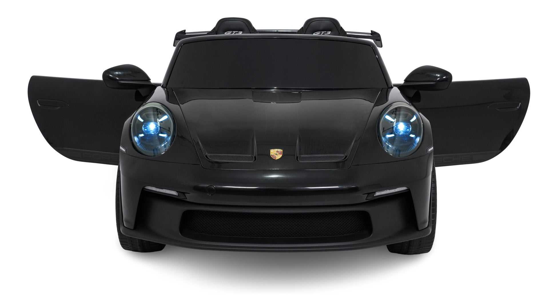 Czarny Porsche 911 GT3 MP4 pojazd dla dzieci z otwieranymi drzwiami i świecącymi reflektorami LED