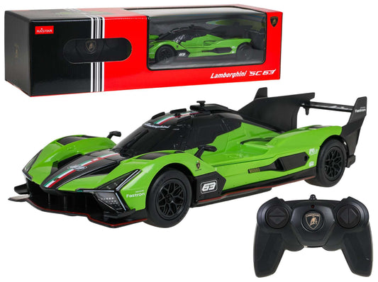 Zielony zdalnie sterowany model Lamborghini SC63 w skali 1:24 z radiostacją 2.4 GHz i realistycznym detalem