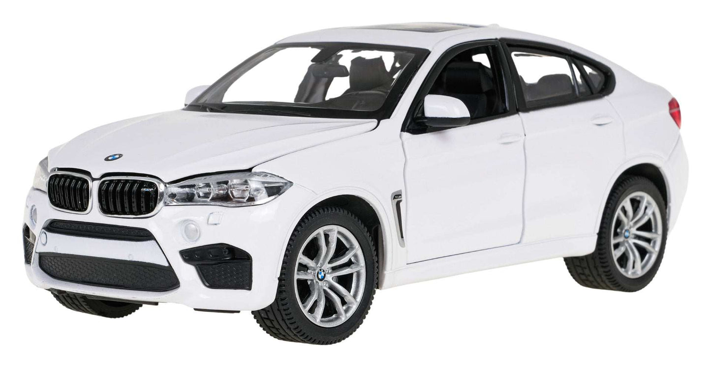 Metalowy model BMW X6M 1:24 biały z otwieranymi drzwiami i maską, gumowe koła, realistyczny design