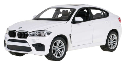 Metalowy model BMW X6M 1:24 biały z otwieranymi drzwiami i maską, gumowe koła, realistyczny design