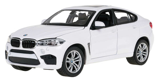 Metalowy model BMW X6M 1:24 biały z otwieranymi drzwiami i maską, gumowe koła, realistyczny design