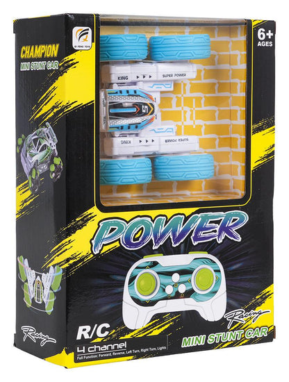 Pojazd RC Power Stunt niebieski z gumowymi oponami 1:32 dla dzieci 6 lat z pilotem i efektami świetlnymi