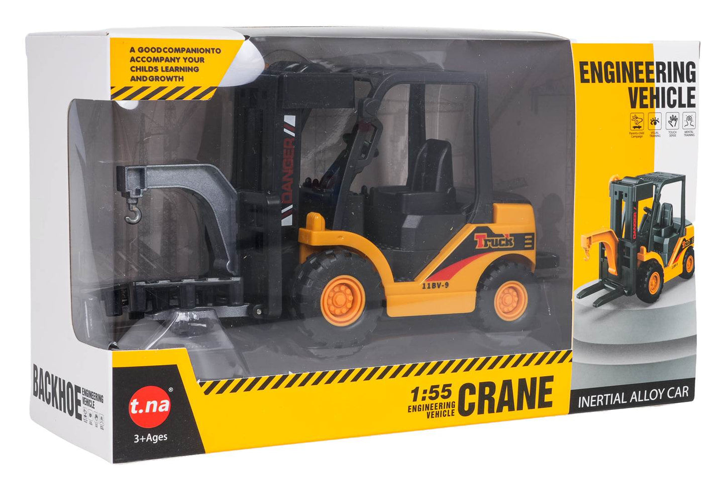 Wózek widłowy 1:55 zabawka z napędem frykcyjnym dla dzieci 3+ z gumowymi oponami i ruchomymi widłami