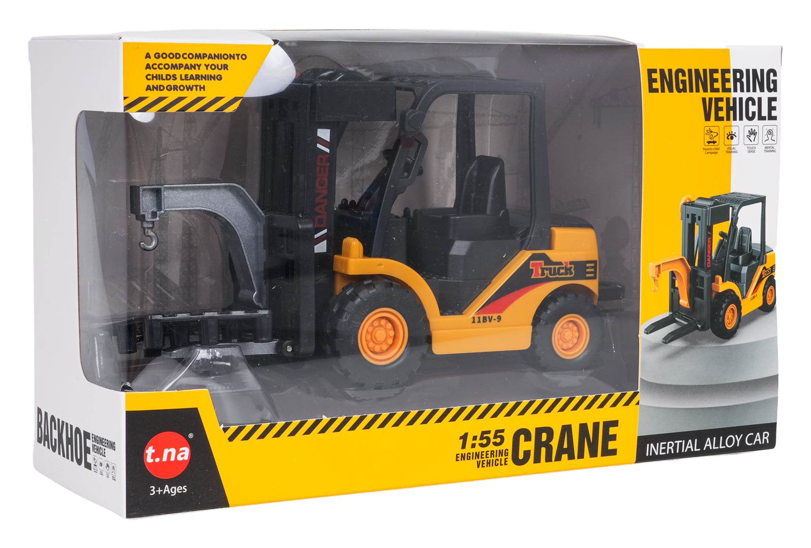 Wózek widłowy 1:55 zabawka z napędem frykcyjnym dla dzieci 3+ z gumowymi oponami i ruchomymi widłami