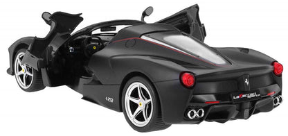 Czarny zdalnie sterowany model Ferrari LaFerrari Aperta 1:14 z otwieranymi drzwiami i detalami LED.