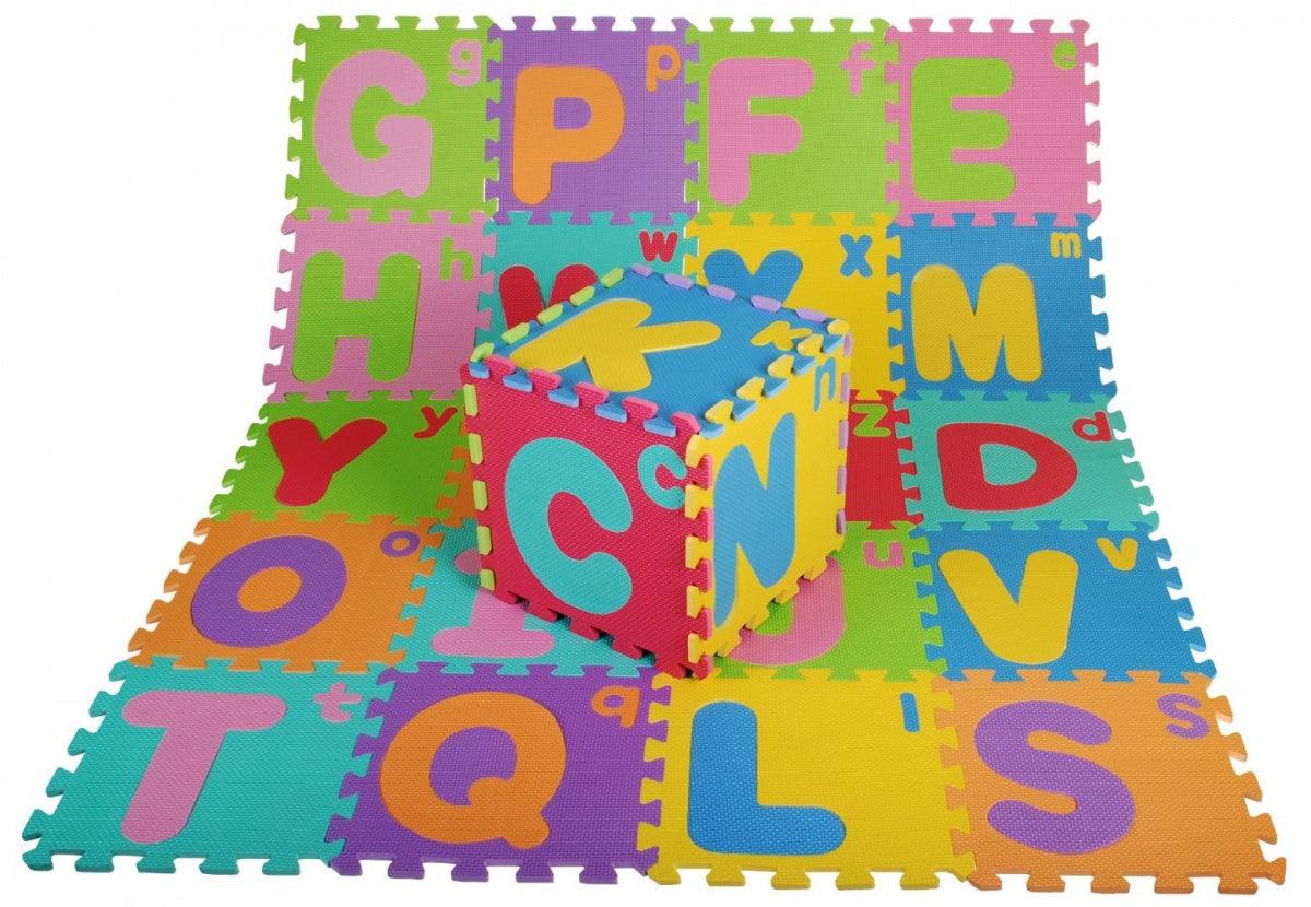 JC Puzzle Piankowe Litery EVA colorful educational foam alphabet mat for children with soft, anti-slip surface and uppercase and lowercase letters.