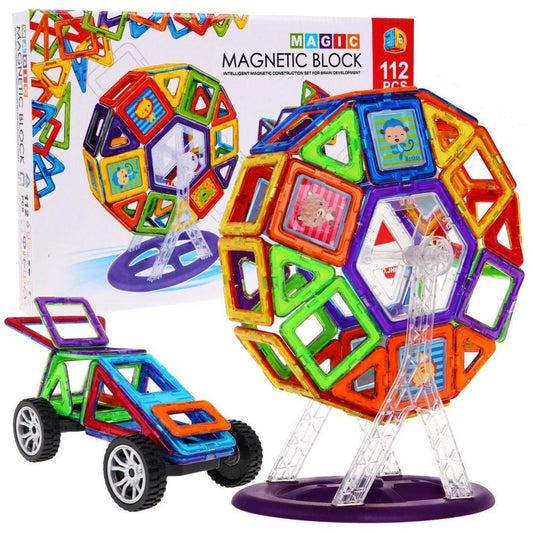 Magiczne Klocki Magnetyczne 112 elementów zestaw magnetycznych klocków do tworzenia 2D i 3D konstrukcji dla dzieci