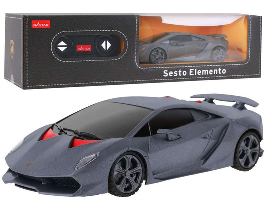 Lamborghini Sesto Elemento 1:24 scale remote control model car by RASTAR in grey with red accents and included controller in packaging