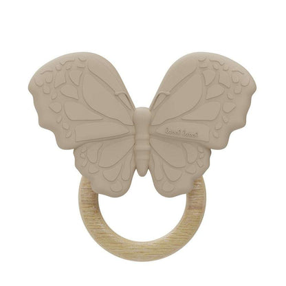 Label Label silikonowy motyl gryzak z certyfikowanego drewna FSC i nietoksycznego silikonu dla dzieci